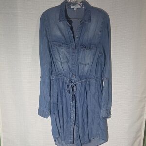 Love Tree Blue Long Sleeve Mini Dress Size Medium Button Down